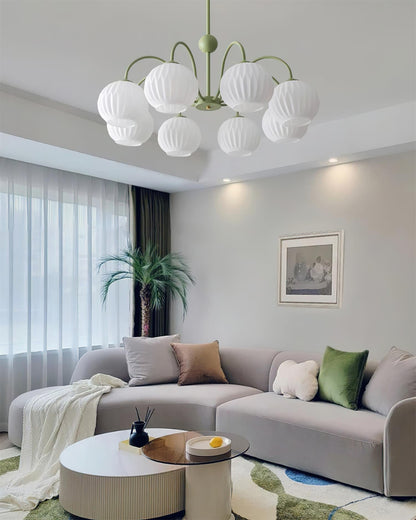Ribbed Glass Dome Pendant Fixture 26-33 inches Multi-Head Overhead Lighting for Kitchen Dining & Living Areas Adjustable Drop