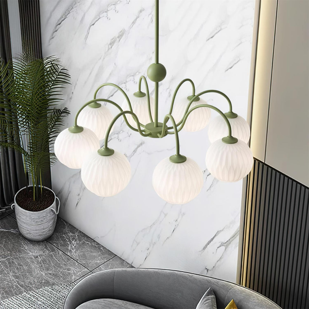 Ribbed Glass Dome Pendant Fixture 26-33 inches Multi-Head Overhead Lighting for Kitchen Dining & Living Areas Adjustable Drop