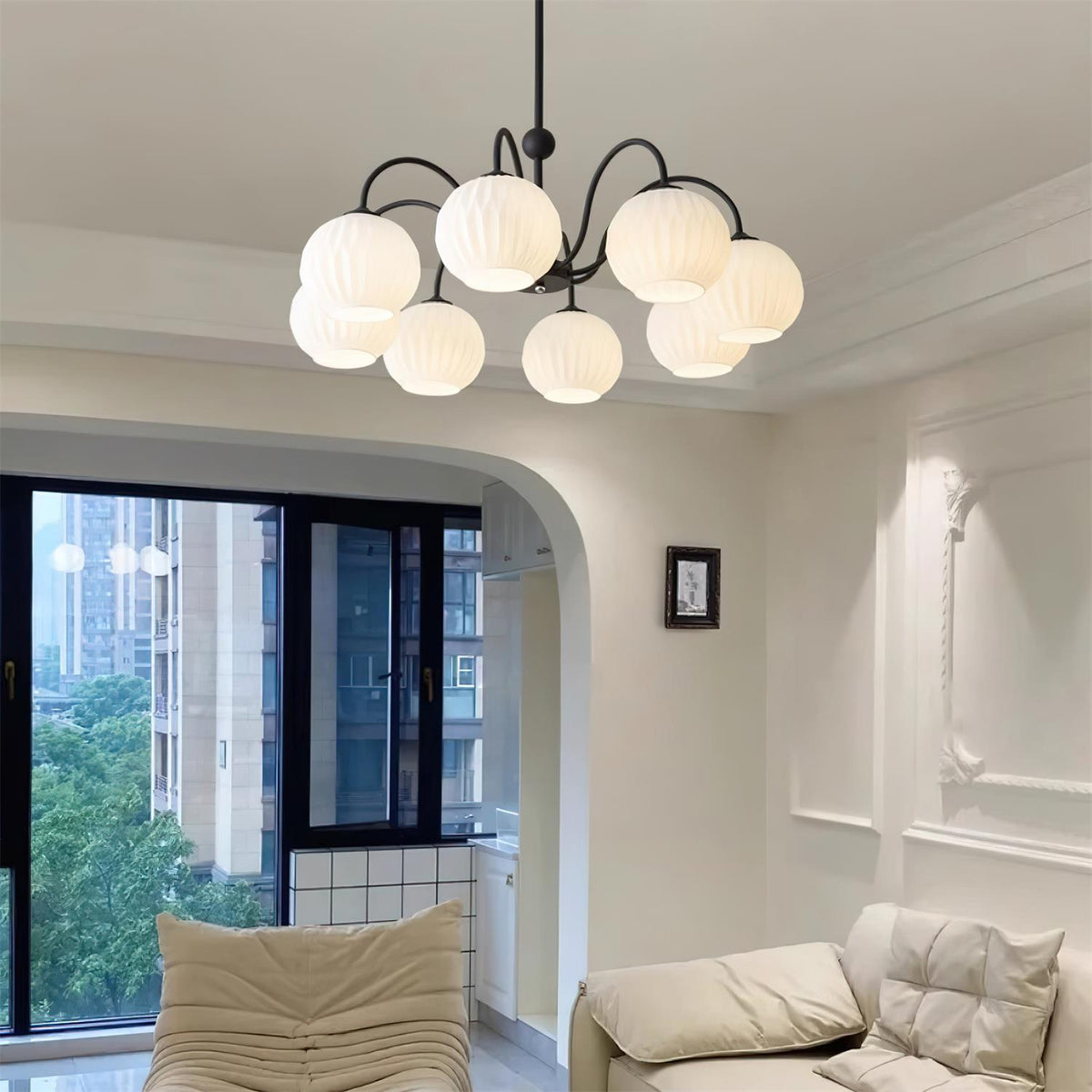 Ribbed Glass Dome Pendant Fixture 26-33 inches Multi-Head Overhead Lighting for Kitchen Dining & Living Areas Adjustable Drop