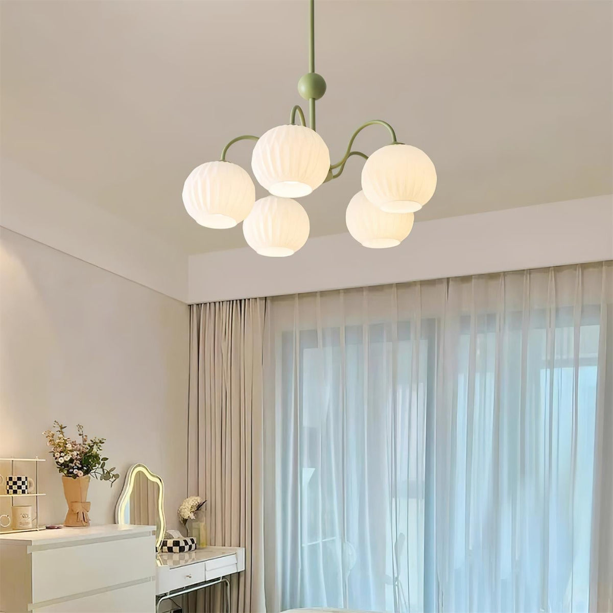 Ribbed Glass Dome Pendant Fixture 26-33 inches Multi-Head Overhead Lighting for Kitchen Dining & Living Areas Adjustable Drop