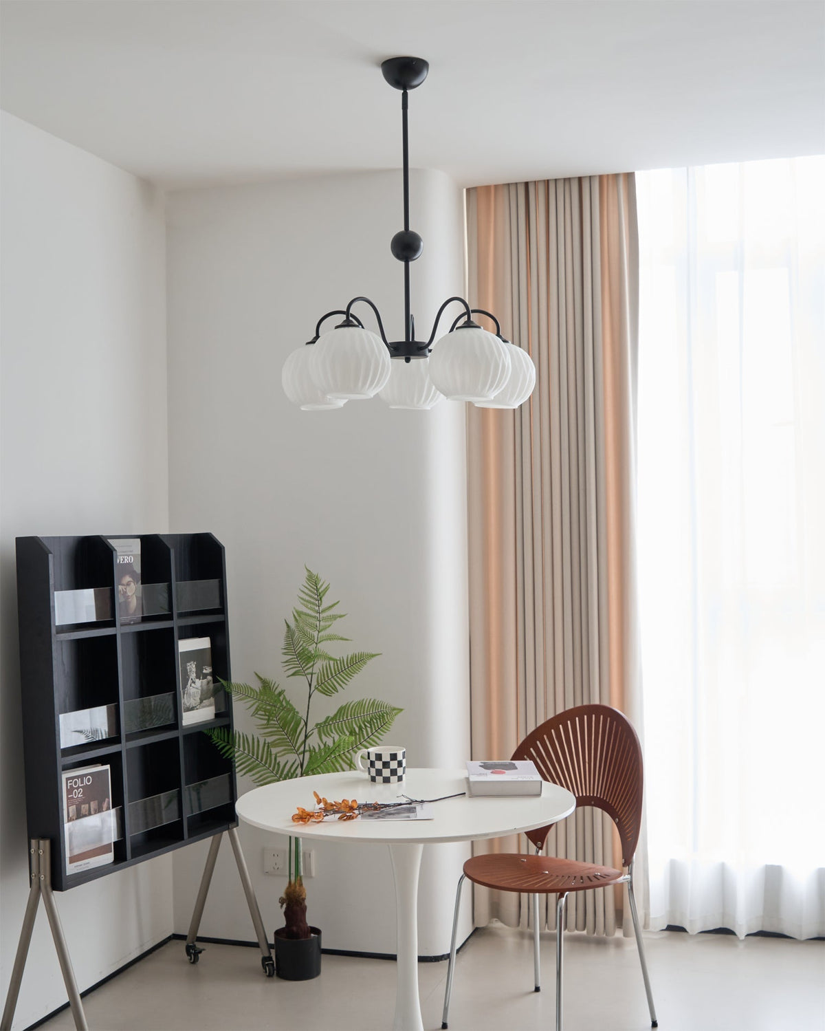 Ribbed Glass Dome Pendant Fixture 26-33 inches Multi-Head Overhead Lighting for Kitchen Dining & Living Areas Adjustable Drop