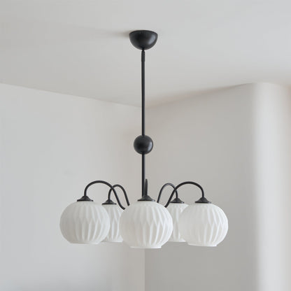 Ribbed Glass Dome Pendant Fixture 26-33 inches Multi-Head Overhead Lighting for Kitchen Dining & Living Areas Adjustable Drop