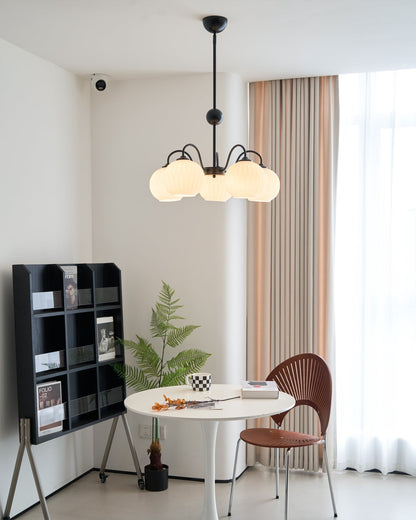 Ribbed Glass Dome Pendant Fixture 26-33 inches Multi-Head Overhead Lighting for Kitchen Dining & Living Areas Adjustable Drop