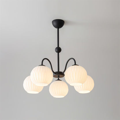 Ribbed Glass Dome Pendant Fixture 26-33 inches Multi-Head Overhead Lighting for Kitchen Dining & Living Areas Adjustable Drop