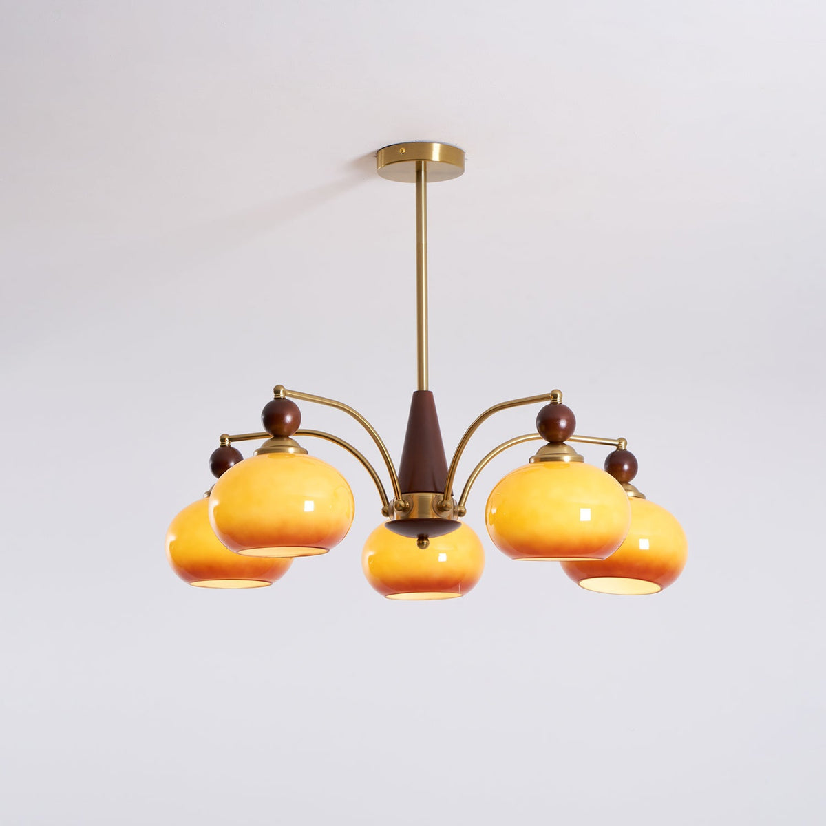 Multi-Arm Pendant Light Fixture Wood Brass Glass Shades Adjustable Height Dining Room Living Room Overhead Lighting 3 5 8 Bulb Vintage Indus