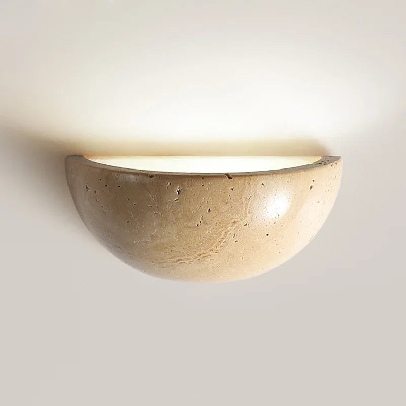 Stone-Effect Half-Round LED Wall Sconce Warm Glow Fixture Bedroom Hallway Bedside Ambient Light Minimalist Modern Organic Scandinavian Décor