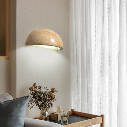 Stone-Effect Half-Round LED Wall Sconce Warm Glow Fixture Bedroom Hallway Bedside Ambient Light Minimalist Modern Organic Scandinavian Décor