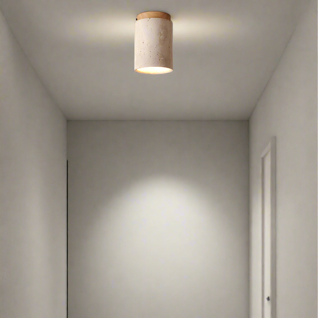 Flush Mount Stone Ceiling Light 4.3 Inch Beige Round Fixture Low Profile Bedroom Hallway Kitchen Entryway Soft Ambient Glow E27 Socket Natur
