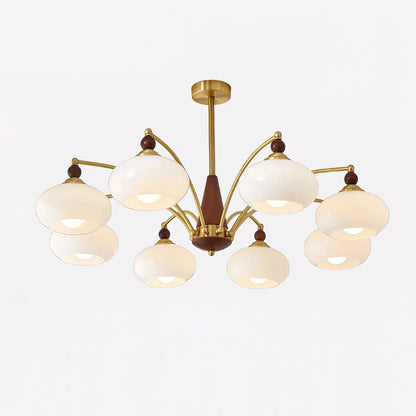 Multi-Arm Pendant Light Fixture Wood Brass Glass Shades Adjustable Height Dining Room Living Room Overhead Lighting 3 5 8 Bulb Vintage Indus