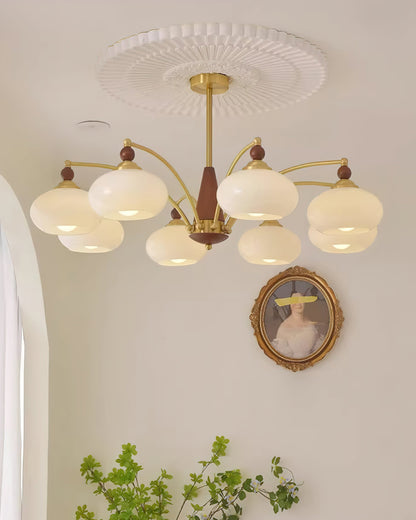 Multi-Arm Pendant Light Fixture Wood Brass Glass Shades Adjustable Height Dining Room Living Room Overhead Lighting 3 5 8 Bulb Vintage Indus
