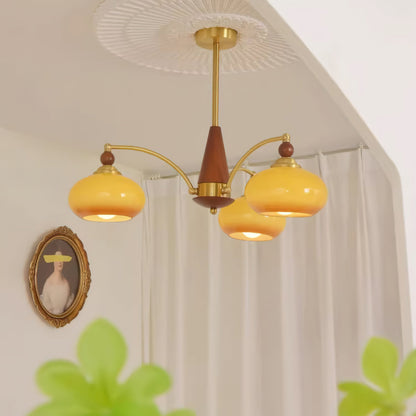 Multi-Arm Pendant Light Fixture Wood Brass Glass Shades Adjustable Height Dining Room Living Room Overhead Lighting 3 5 8 Bulb Vintage Indus