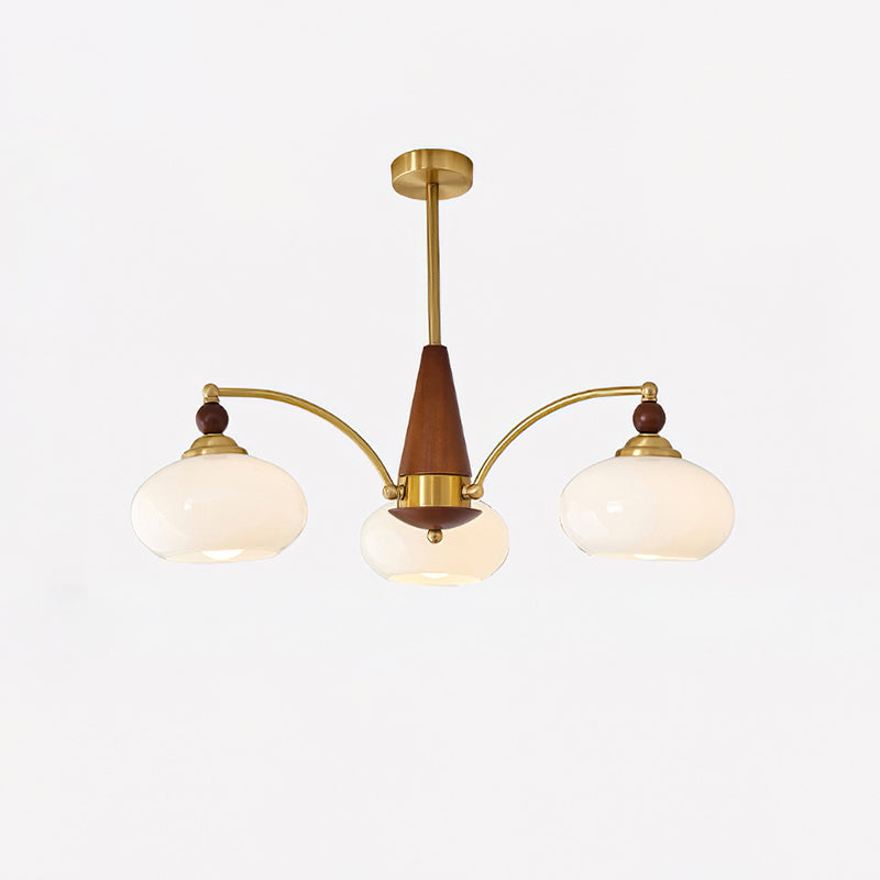 Multi-Arm Pendant Light Fixture Wood Brass Glass Shades Adjustable Height Dining Room Living Room Overhead Lighting 3 5 8 Bulb Vintage Indus