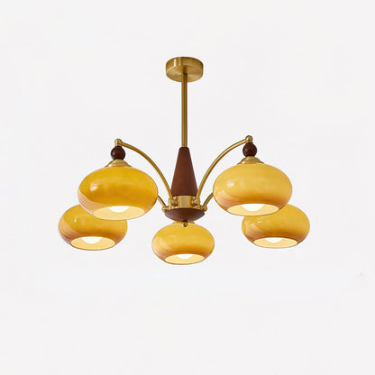 Multi-Arm Pendant Light Fixture Wood Brass Glass Shades Adjustable Height Dining Room Living Room Overhead Lighting 3 5 8 Bulb Vintage Indus