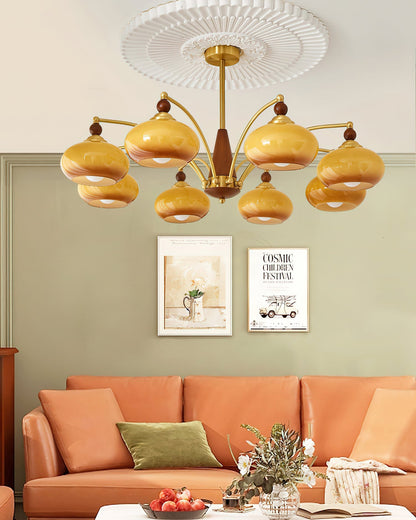 Multi-Arm Pendant Light Fixture Wood Brass Glass Shades Adjustable Height Dining Room Living Room Overhead Lighting 3 5 8 Bulb Vintage Indus