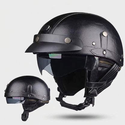 Retro Half Shell Motorcycle Helmet with Built-In Visor | Lightweight Design for Comfortable City Rides