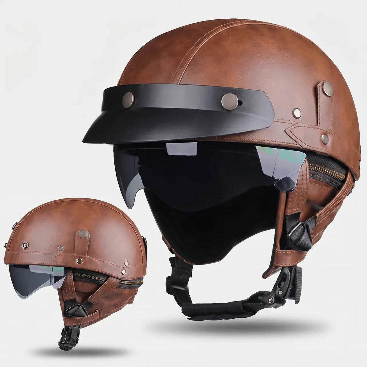 Retro Half Shell Motorcycle Helmet with Built-In Visor | Lightweight Design for Comfortable City Rides