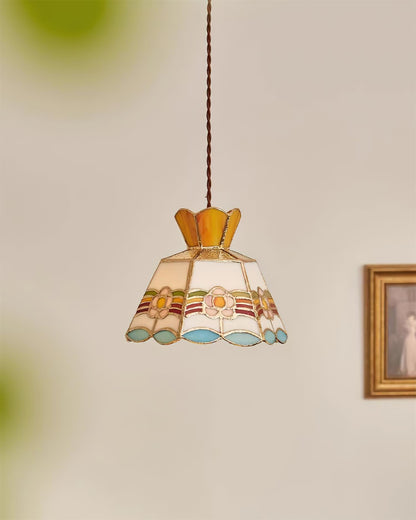Stained Glass Pendant Light 7.8 Inch Bell Shade Multicolor Floral Fixture Kitchen Island Dining Room Ceiling Lamp Vintage Style Hanging Ligh