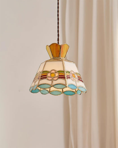 Stained Glass Pendant Light 7.8 Inch Bell Shade Multicolor Floral Fixture Kitchen Island Dining Room Ceiling Lamp Vintage Style Hanging Ligh