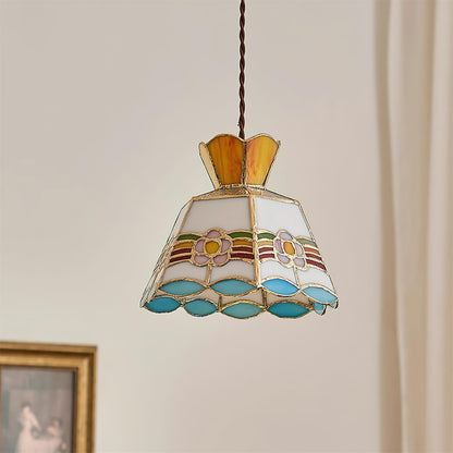 Stained Glass Pendant Light 7.8 Inch Bell Shade Multicolor Floral Fixture Kitchen Island Dining Room Ceiling Lamp Vintage Style Hanging Ligh
