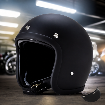 Moto Helmet Retro Low Profile, Full Face Helmet with DOT and ECE Certification, Open Face and Chopper Style Biker Helmet