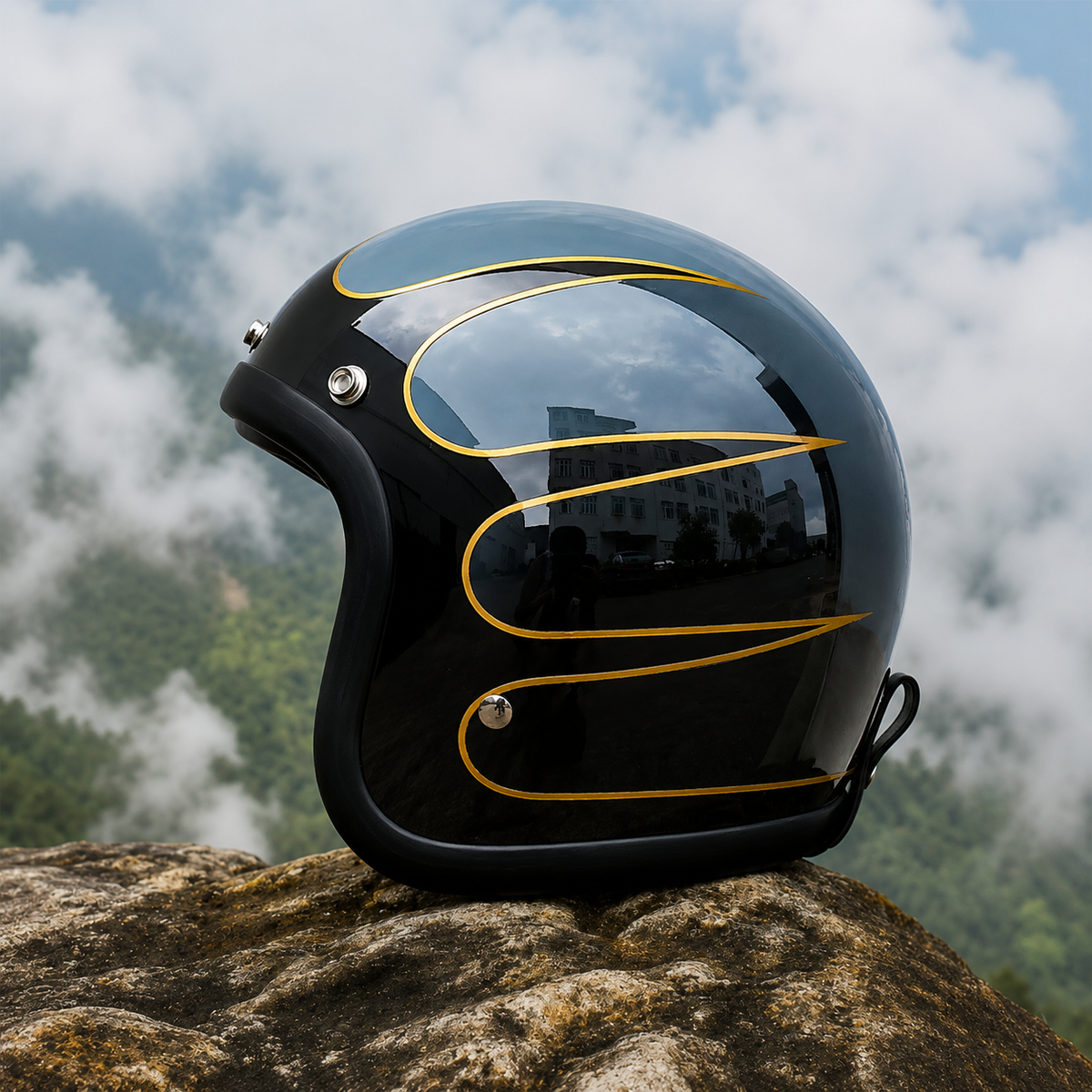 Moto Helmet Retro Low Profile, Full Face Helmet with DOT and ECE Certification, Open Face and Chopper Style Biker Helmet