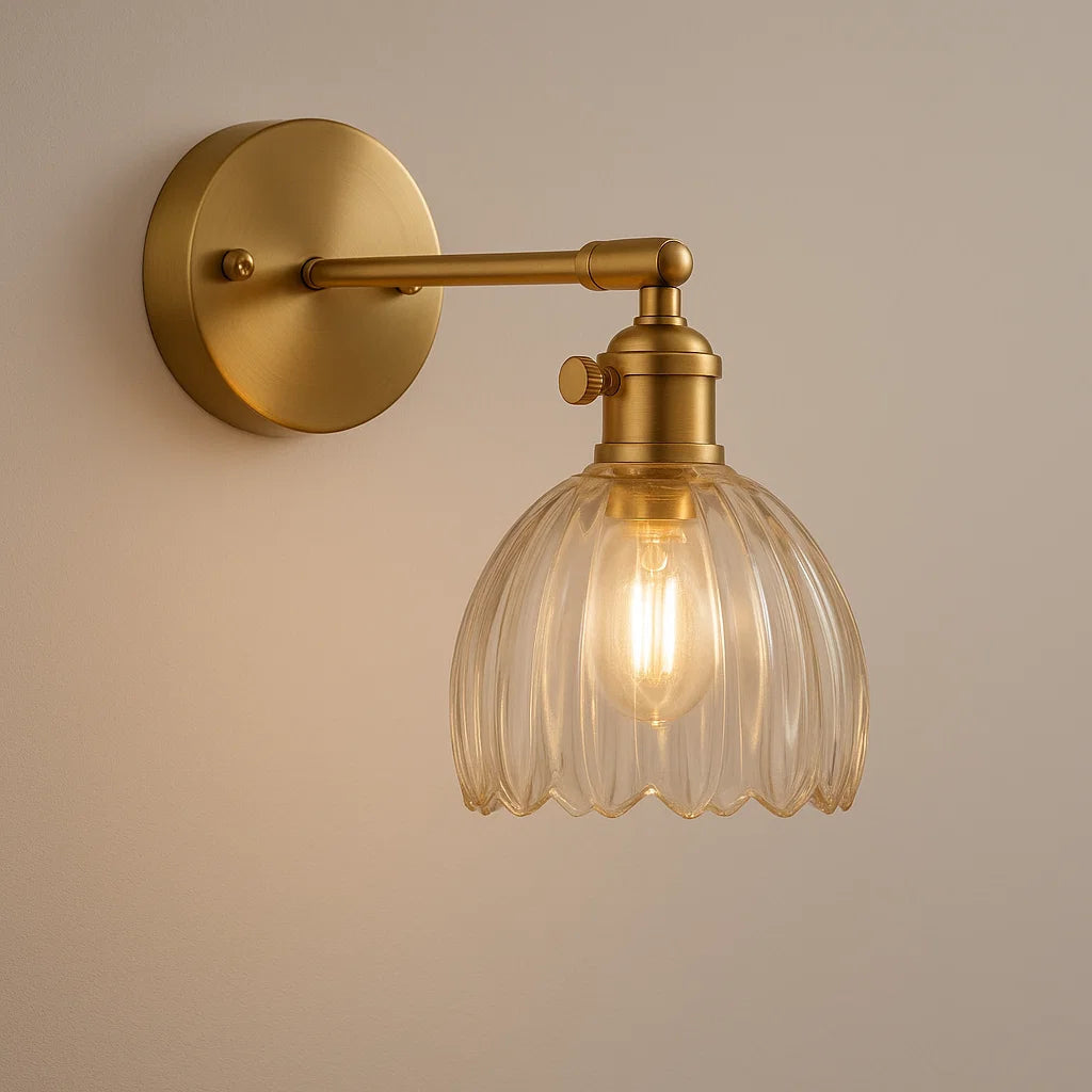 Mid-Century Glass Wall Sconce with Tulip-Inspired Shade for Ambient Lighting in Entryways, Bedrooms & Dining Rooms