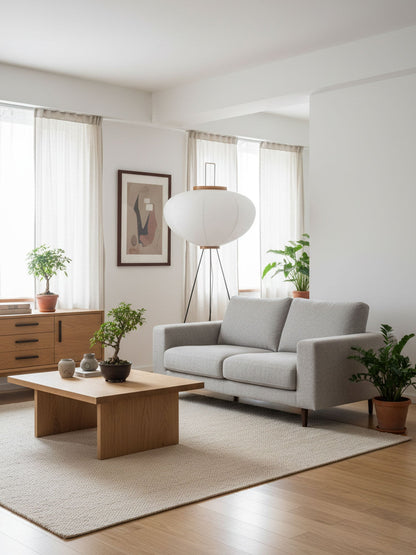 Japanese-Inspired Paper Floor Lamp White Mulberry Shade Tall Standing Light for Living Room Bedroom Reading Nook Sculptural Accent