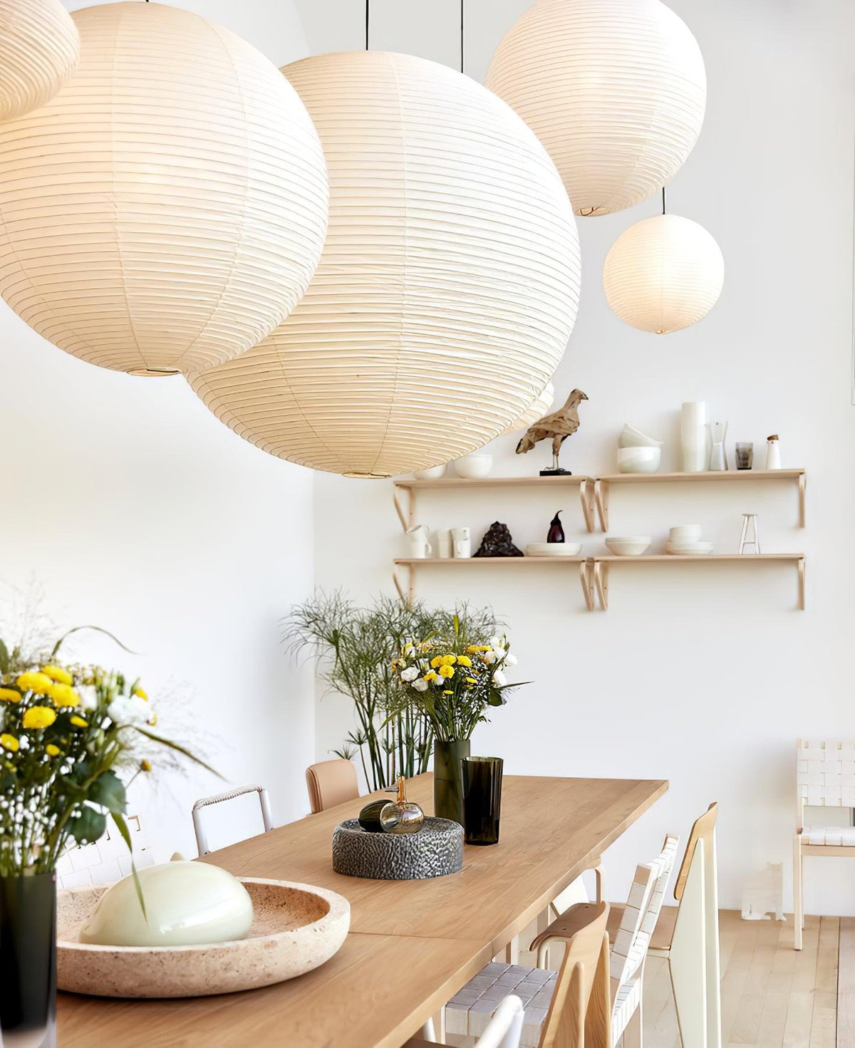 Handmade Paper Globe Drop Light for Kitchen Island & Dining Room – Adjustable Cable, E26 Socket, Soft Ambient Glow – Modern Overhead Fixture