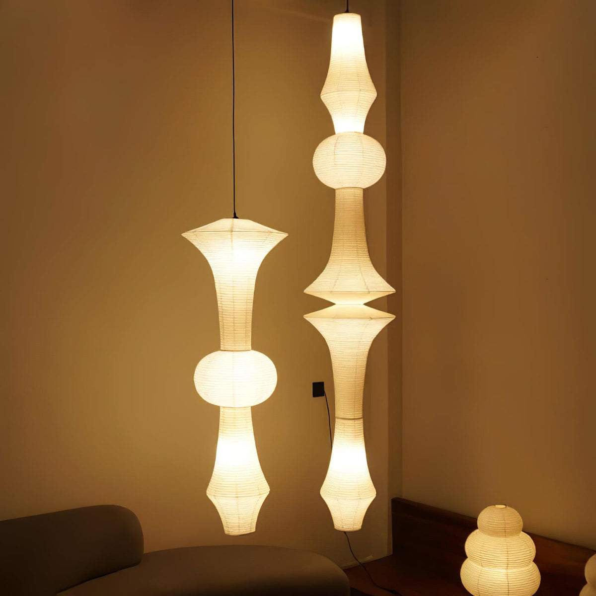 Handcrafted Paper Lantern Ceiling Light White Drum Shade Hanging Fixture E26 E27 Socket Bedroom Living Room Dining Room Ambient Glow Modern