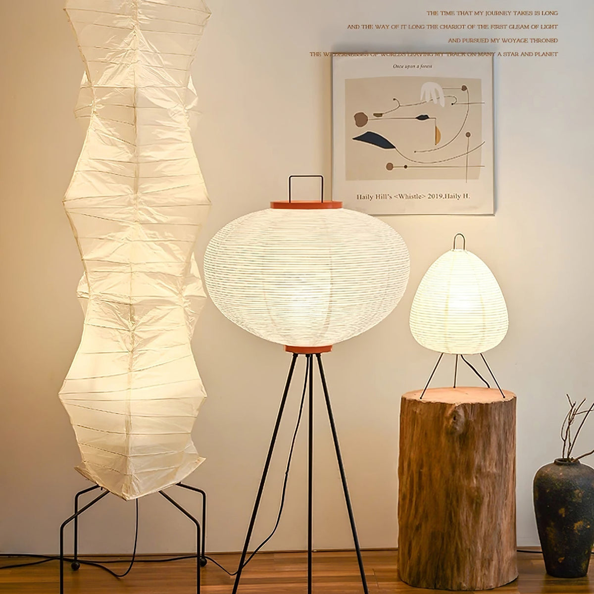 Japanese-Inspired Paper Floor Lamp White Mulberry Shade Tall Standing Light for Living Room Bedroom Reading Nook Sculptural Accent