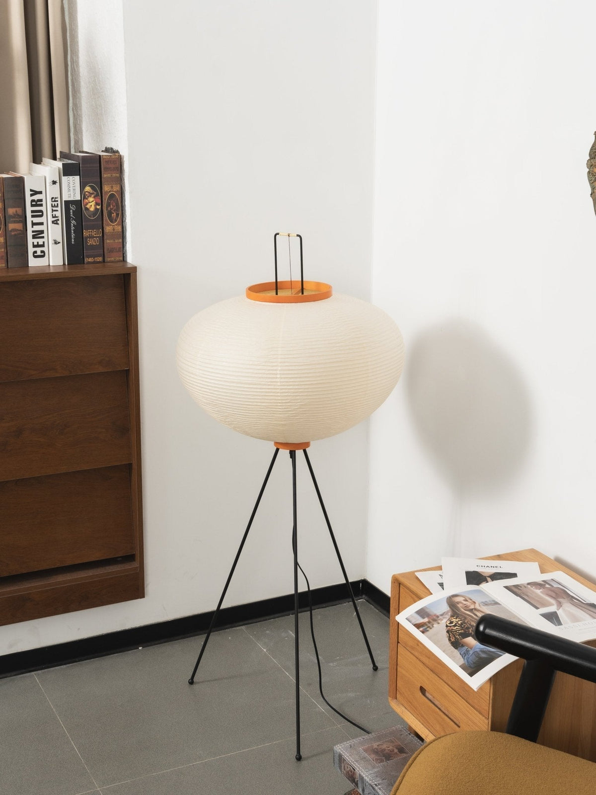 Japanese-Inspired Paper Floor Lamp White Mulberry Shade Tall Standing Light for Living Room Bedroom Reading Nook Sculptural Accent