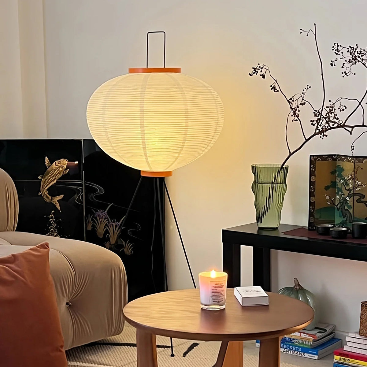 Handcrafted Paper Shade Floor Lamp 48 in Tall Warm White LED Light for Living Room Bedroom Reading Nook Minimalist Japanese Scandinavian Ins