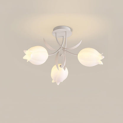 Flush Mount Floral Ceiling Light Fixture with Multi-Head LED Design for Bedroom, Living Room & Bathroom | Green White Acrylic Shades | Dimma