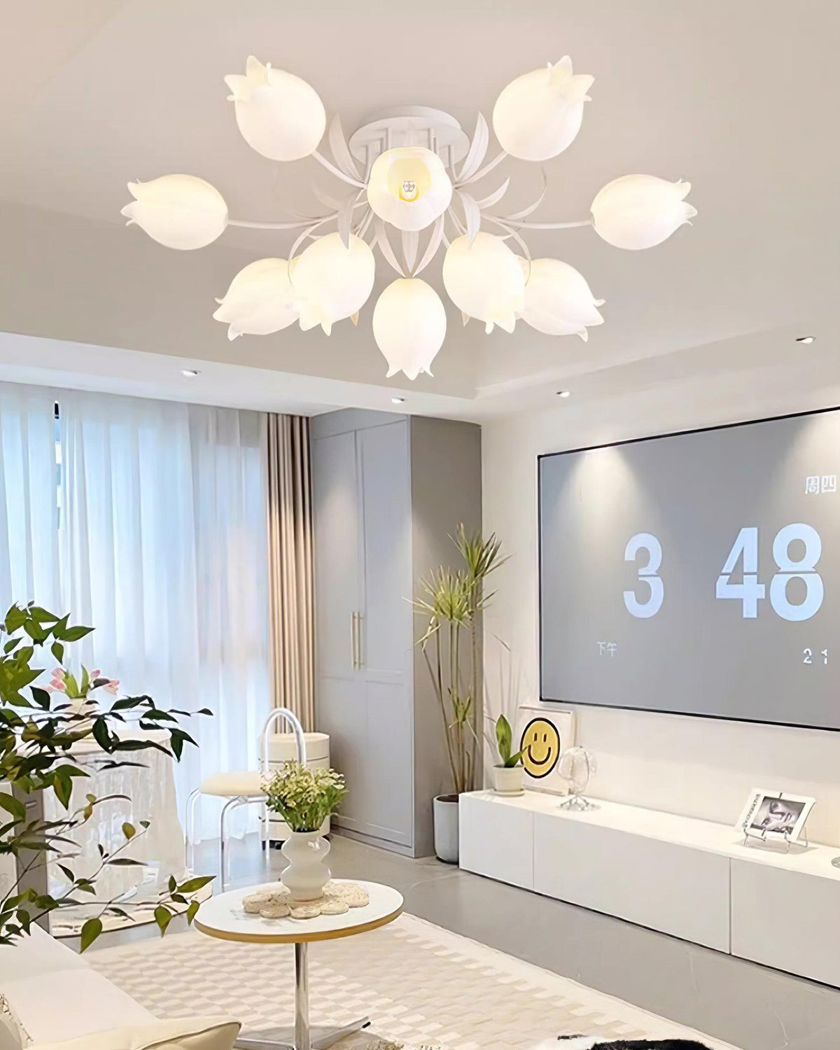 Flush Mount Floral Ceiling Light Fixture with Multi-Head LED Design for Bedroom, Living Room & Bathroom | Green White Acrylic Shades | Dimma
