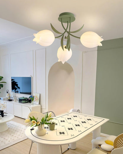 Flush Mount Floral Ceiling Light Fixture with Multi-Head LED Design for Bedroom, Living Room & Bathroom | Green White Acrylic Shades | Dimma