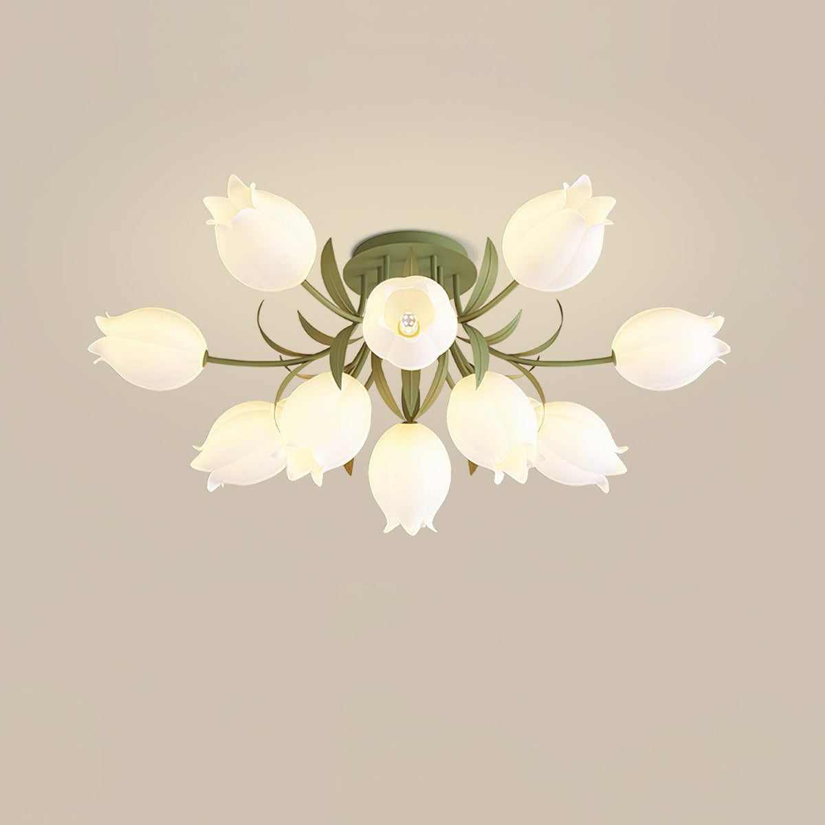 Flush Mount Floral Ceiling Light Fixture with Multi-Head LED Design for Bedroom, Living Room & Bathroom | Green White Acrylic Shades | Dimma