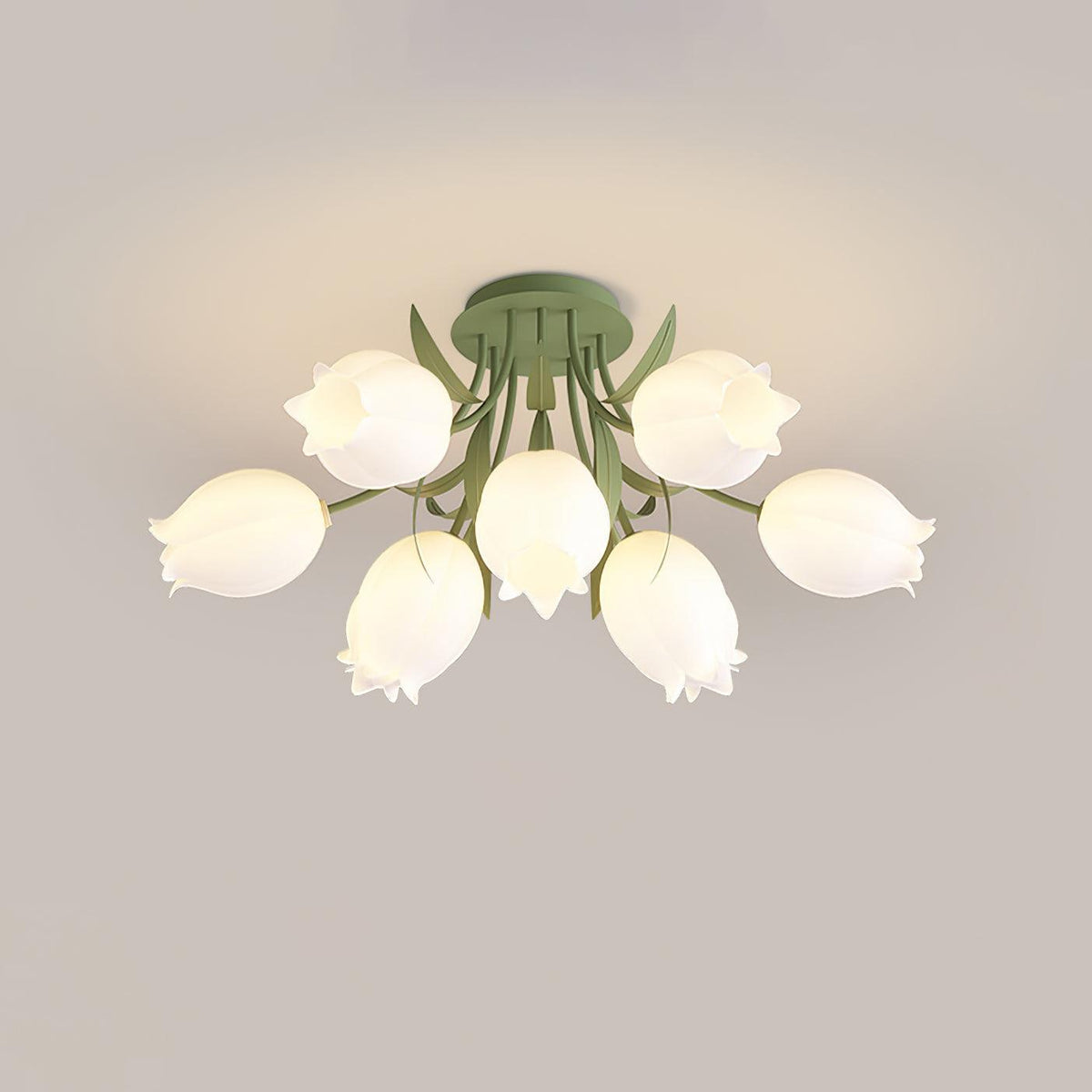 Flush Mount Floral Ceiling Light Fixture with Multi-Head LED Design for Bedroom, Living Room & Bathroom | Green White Acrylic Shades | Dimma