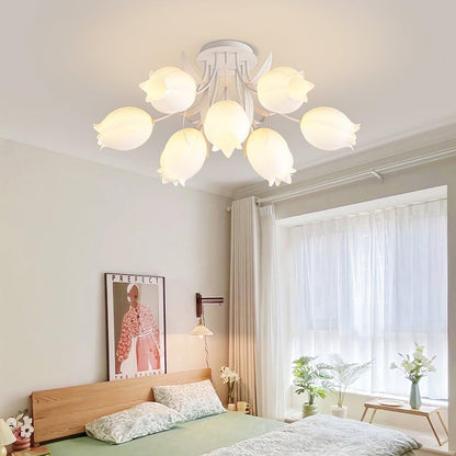 Flush Mount Floral Ceiling Light Fixture with Multi-Head LED Design for Bedroom, Living Room & Bathroom | Green White Acrylic Shades | Dimma