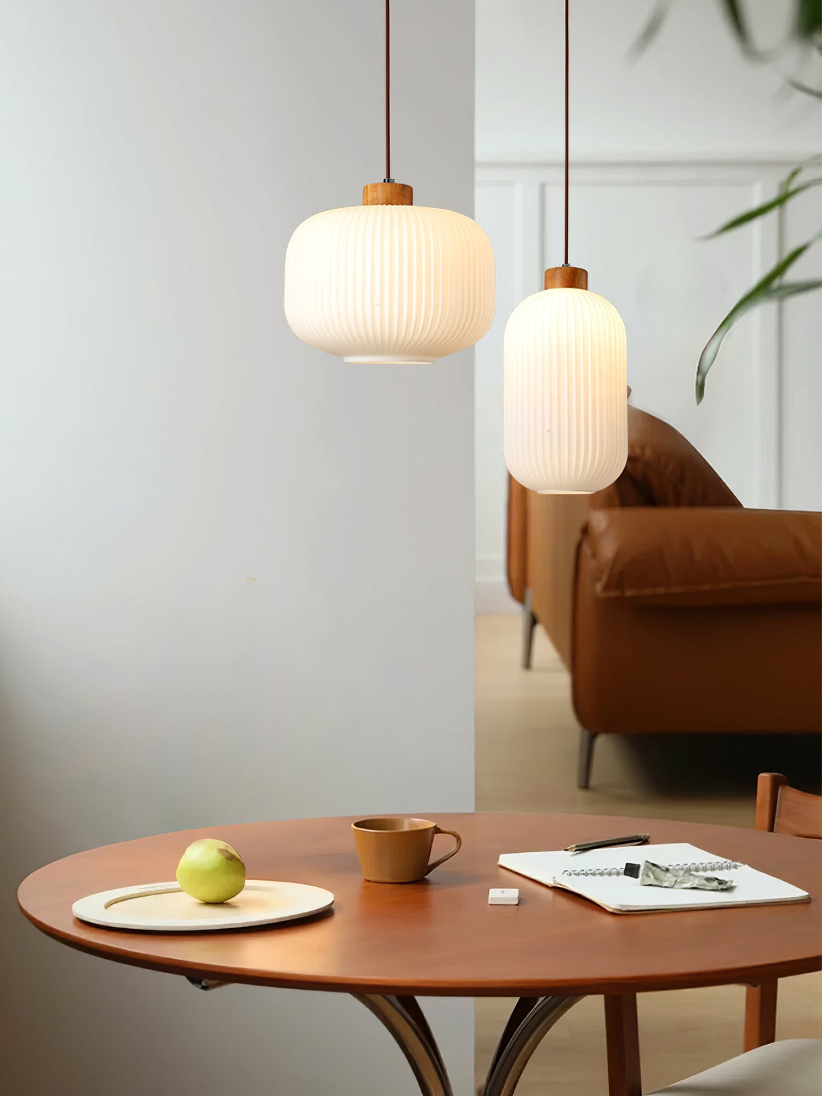 Hanging Ceiling Light with Frosted Shade and Natural Accents for Kitchen Island Dining Room Bedroom | Modern Drop Fixture E26 Socket 110V In