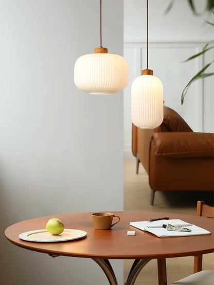 Hanging Ceiling Light with Frosted Shade and Natural Accents for Kitchen Island Dining Room Bedroom | Modern Drop Fixture E26 Socket 110V In