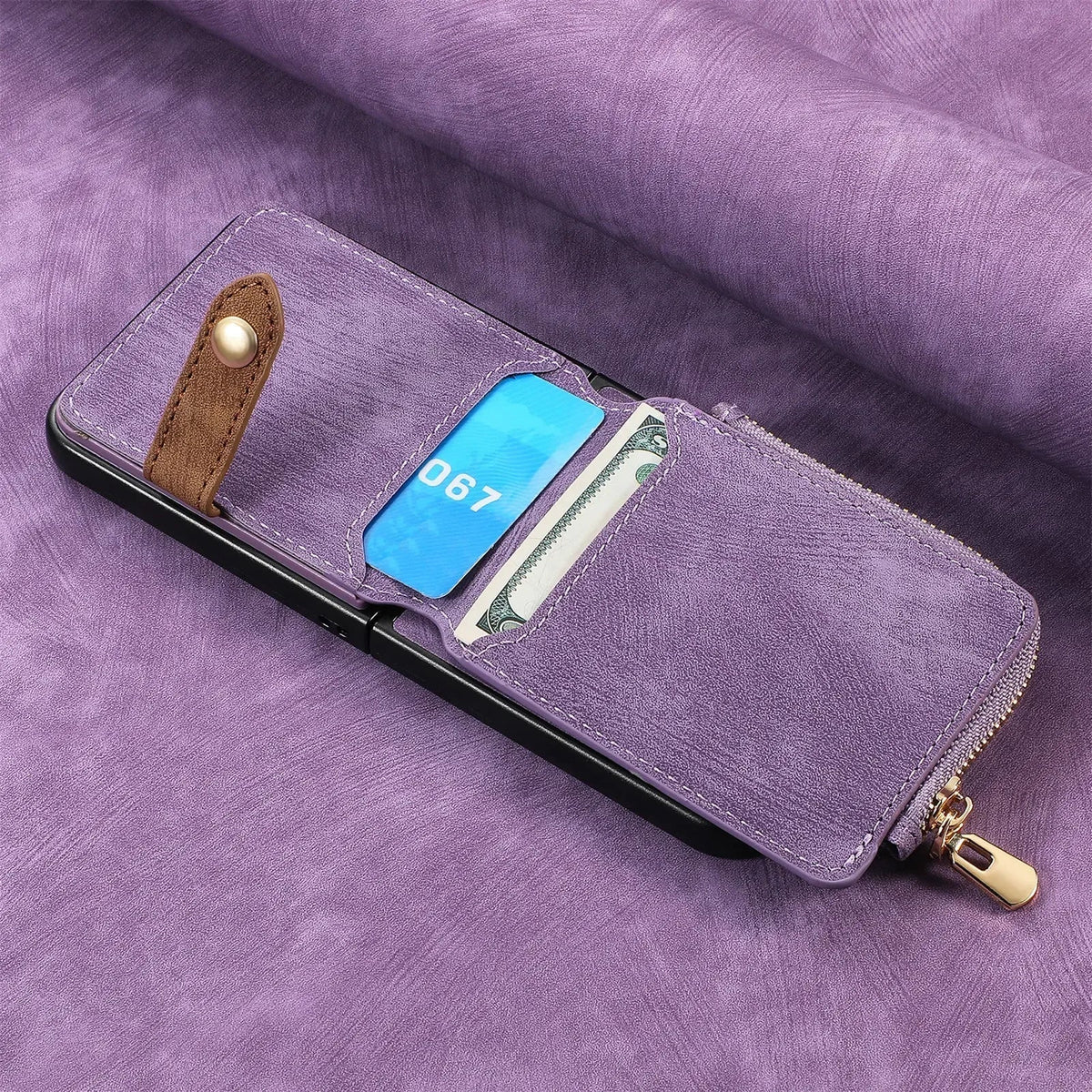 Foldable Phone Wallet Case with Zipper Pouch & Card Slots for Motorola Razr 2023-2026 Models – Protective PU Leather Cover with Magnetic