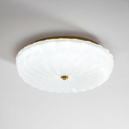 Round Flush Mount LED Ceiling Light Gold Metal Frosted Glass Shade 16 Inch 36W for Bedroom Living Room Kitchen Office Indoor Lighting 3000K