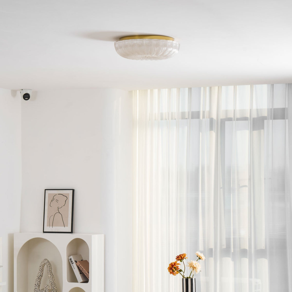Round Flush Mount LED Ceiling Light Gold Metal Frosted Glass Shade 16 Inch 36W for Bedroom Living Room Kitchen Office Indoor Lighting 3000K
