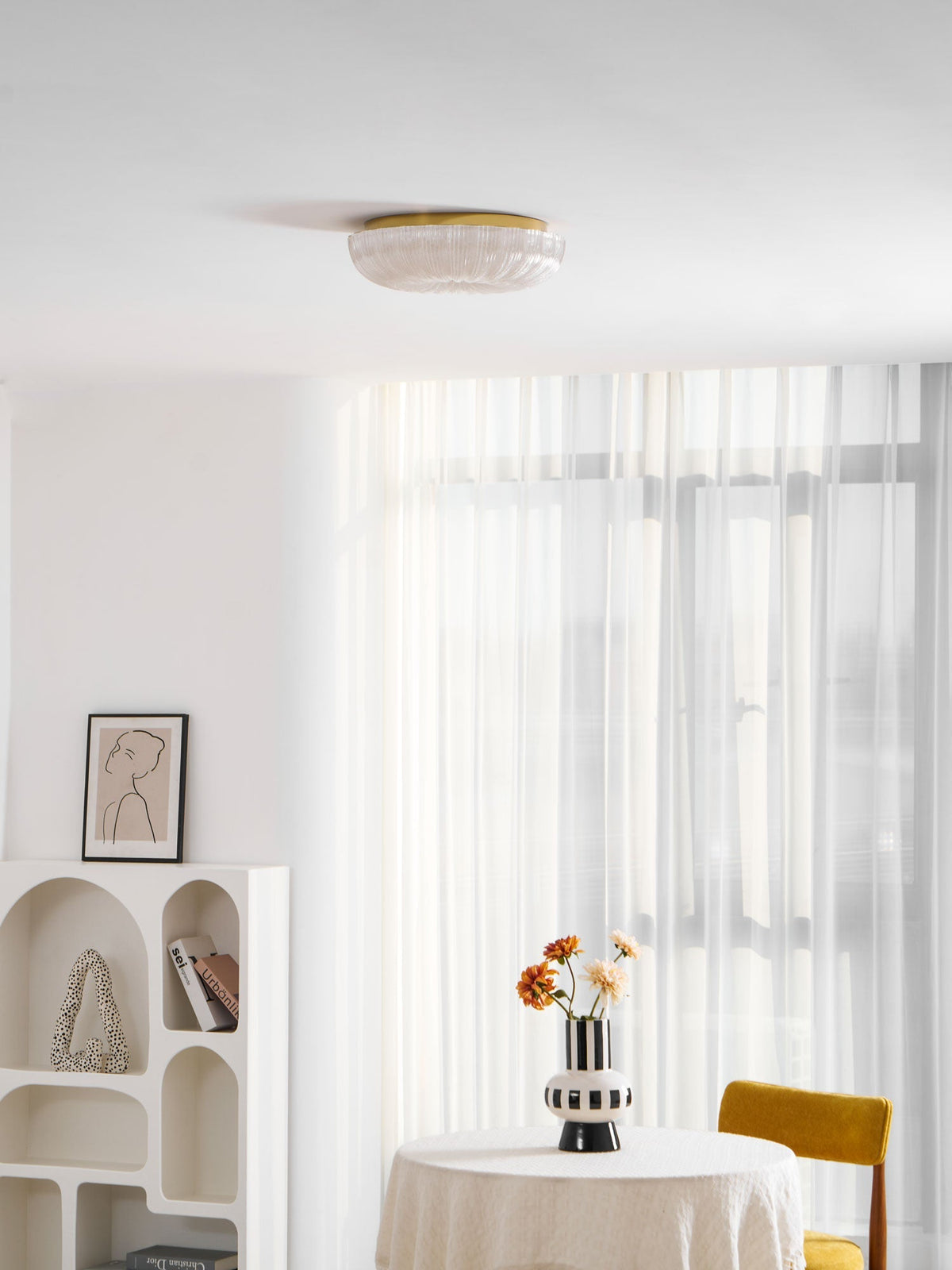 Round Flush Mount LED Ceiling Light Gold Metal Frosted Glass Shade 16 Inch 36W for Bedroom Living Room Kitchen Office Indoor Lighting 3000K