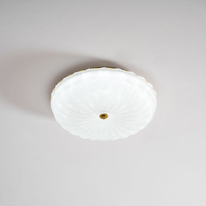 Round Flush Mount LED Ceiling Light Gold Metal Frosted Glass Shade 16 Inch 36W for Bedroom Living Room Kitchen Office Indoor Lighting 3000K