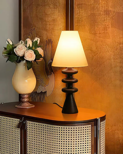 Sculptural Wood Table Lamp with Fabric Shade 20 Inches Tall for Bedside Reading Light Living Room Desk Accent Nightstand Lighting Modern Hom