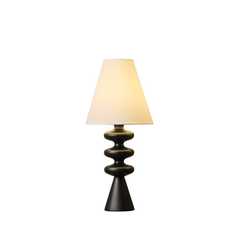 Sculptural Wood Table Lamp with Fabric Shade 20 Inches Tall for Bedside Reading Light Living Room Desk Accent Nightstand Lighting Modern Hom