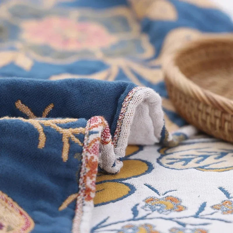 Riven Floral Blanket - 100% Cotton, Reversible Design