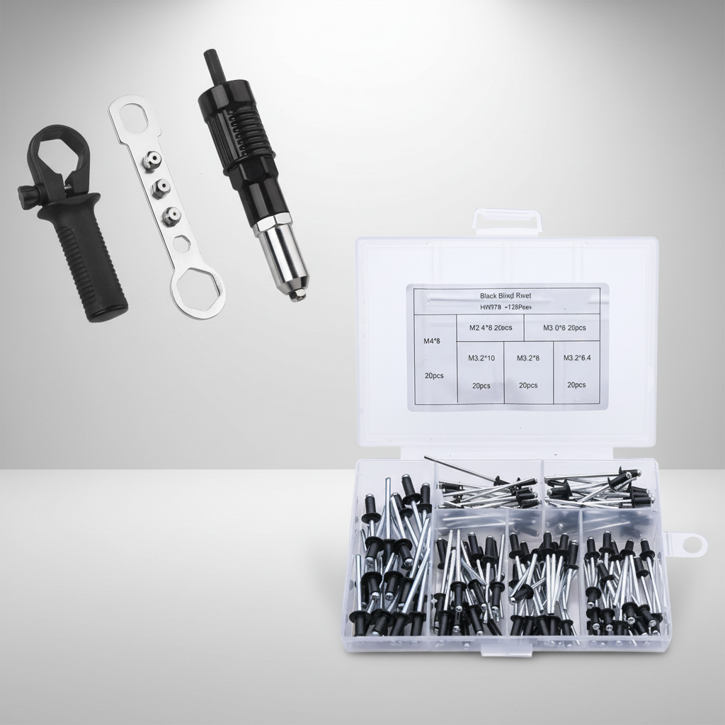 Rivet Tool Kit | Electric Drill Adapter with Interchangeable Nozzles | Versatile Fastening Solution for Home Repairs