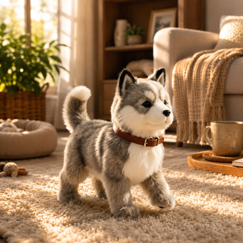 Interactive Robot Dog Toy for Kids, Walking Robot Pet with Barking Sounds and Tail Wagging, Husky Barking Dog Toy